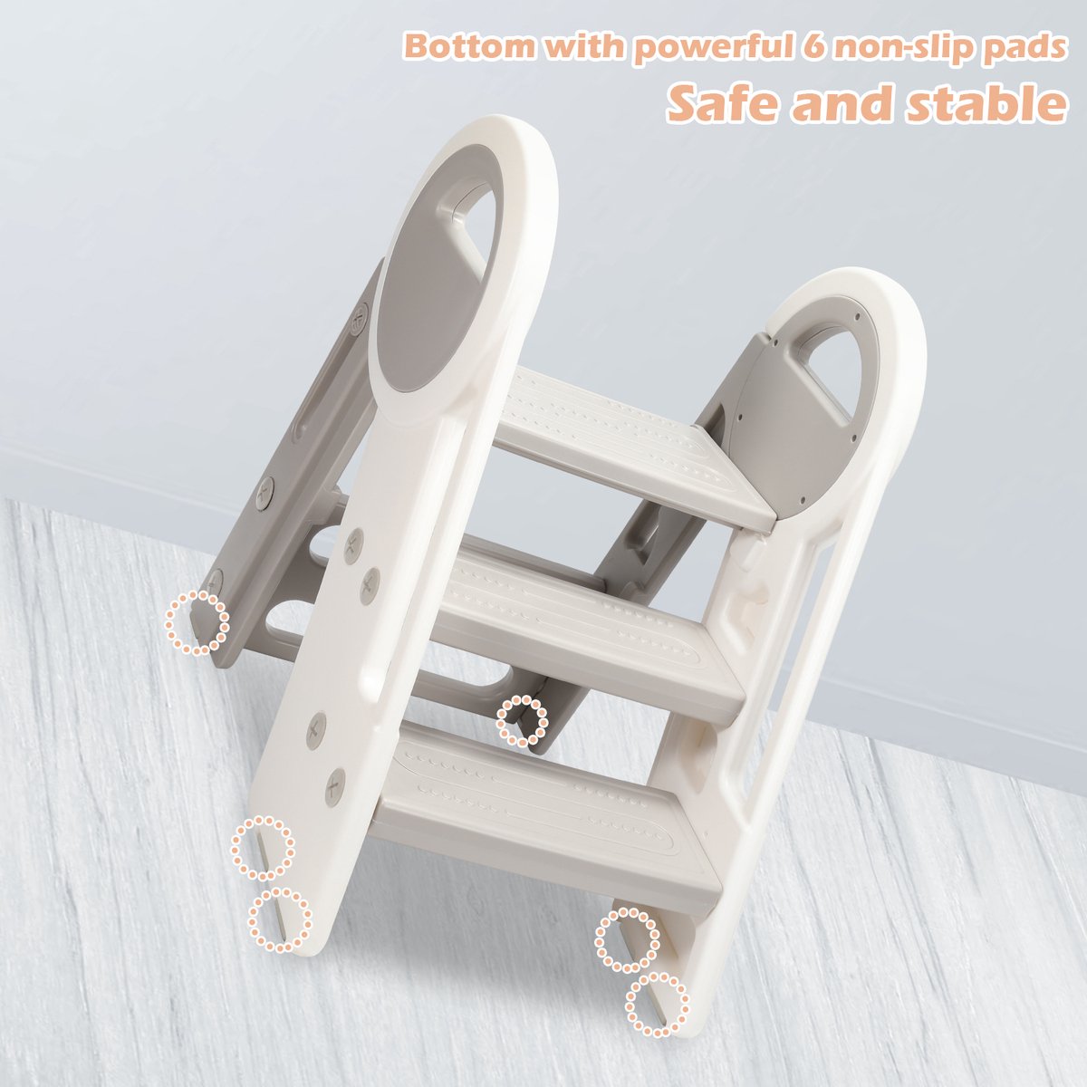 Tabouret Escabeau 2 Marches Pour Enfants - En Bois Avec Poignées Et Patins Antidérapants - Charge Max 90 Kg - Pour Salle De Bain, Cuisine, Chambre - 8