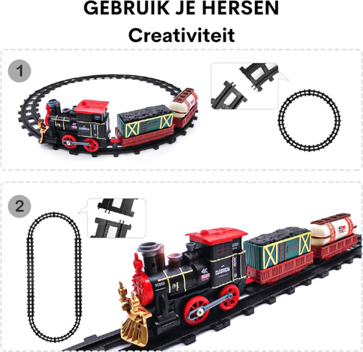 4yourkids - Ensemble de train Houten Speelgoed - Multicolore - 80 pièces  avec train