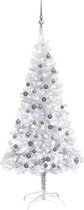 The Living Store Kunstkerstboom - Glanzend zilver - 150 cm - LED verlichting - Inclusief kerstballen en piek