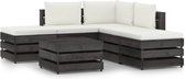 The Living Store Pallet Loungeset - Grenenhout - Hoekbank 69x70x66cm - Middenbank 60x70x66cm - Tafel 60x62x37cm - Crèmewit kussen