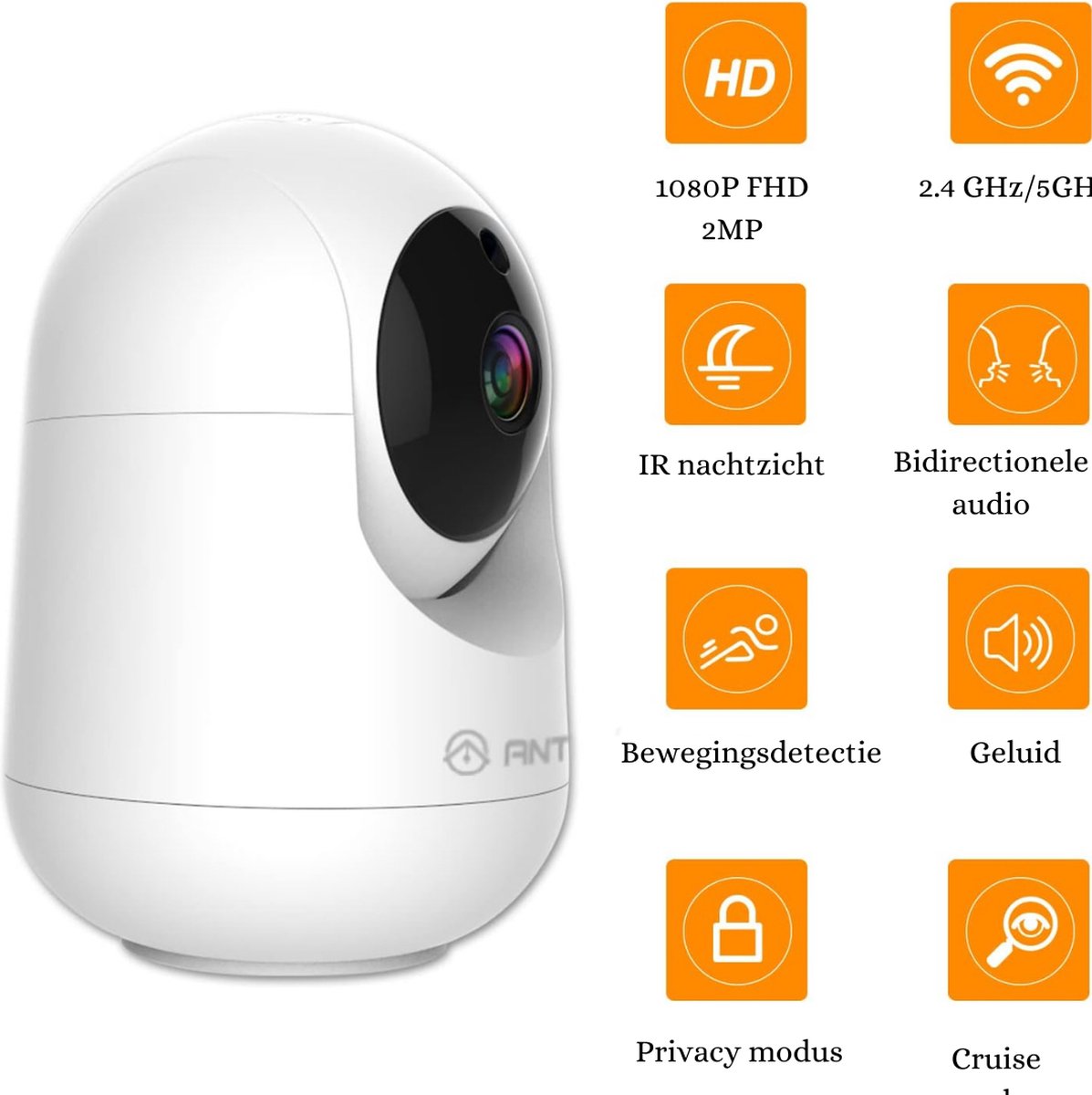ANTELA Indoor Wifi Surveillance Camera, 355° Rotation, FHD 1080p