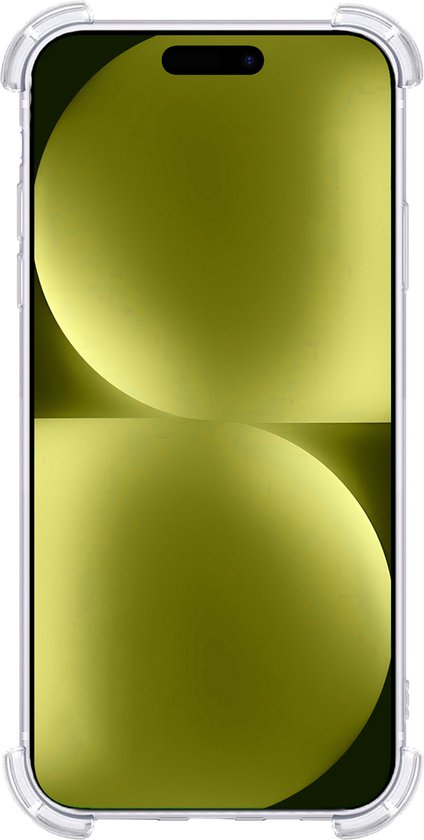 Transparante siliconen hoes voor iPhone 15 Pro met verstevigde hoeken.