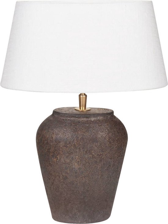 Lampe de table ovale en céramique avec abat-jour | 1 lumière | marron / crème | céramique/tissu | Ø 25 cm | 44 cm de hauteur | lampe de table | rural / classique / design attrayant