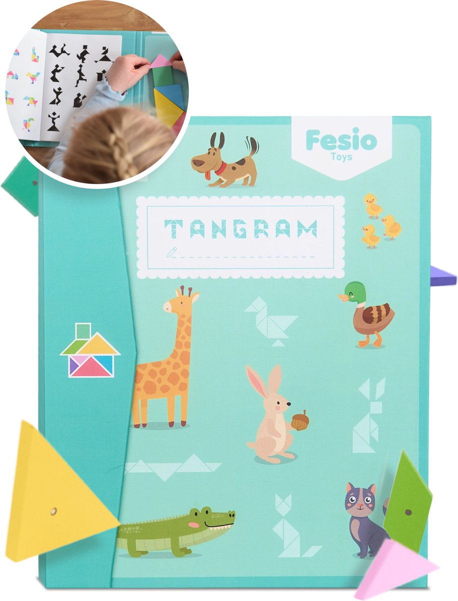 Fesio Tangram Puzzel Magnetisch voor Peuters en Kleuters - Puzzelboek/Magneetboek/Houten Vormenpuzzel - Turquoise — afbeelding 9