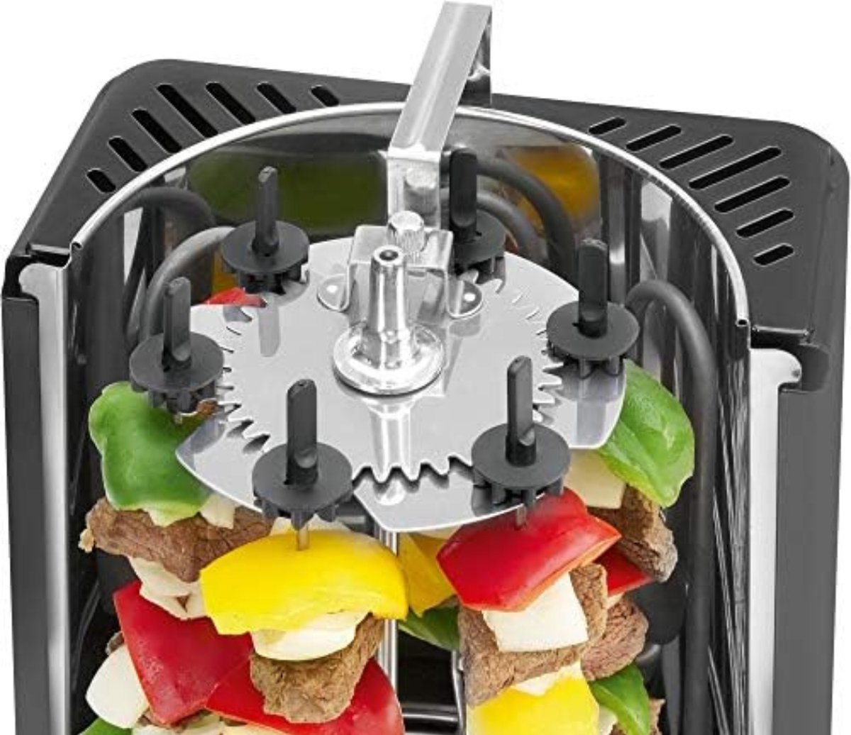 Elektrischer Grill, 1000W Vertikaler Elektrogrill Schaschlikgrill mit 6 Schaschlikspieße, BBQ Vertikalgrill Rundgrill für Schaschlik-, Fleisch-, Garnelen-, Gyrosspieße Dreh-Grill Heizmodul mit Schutzg