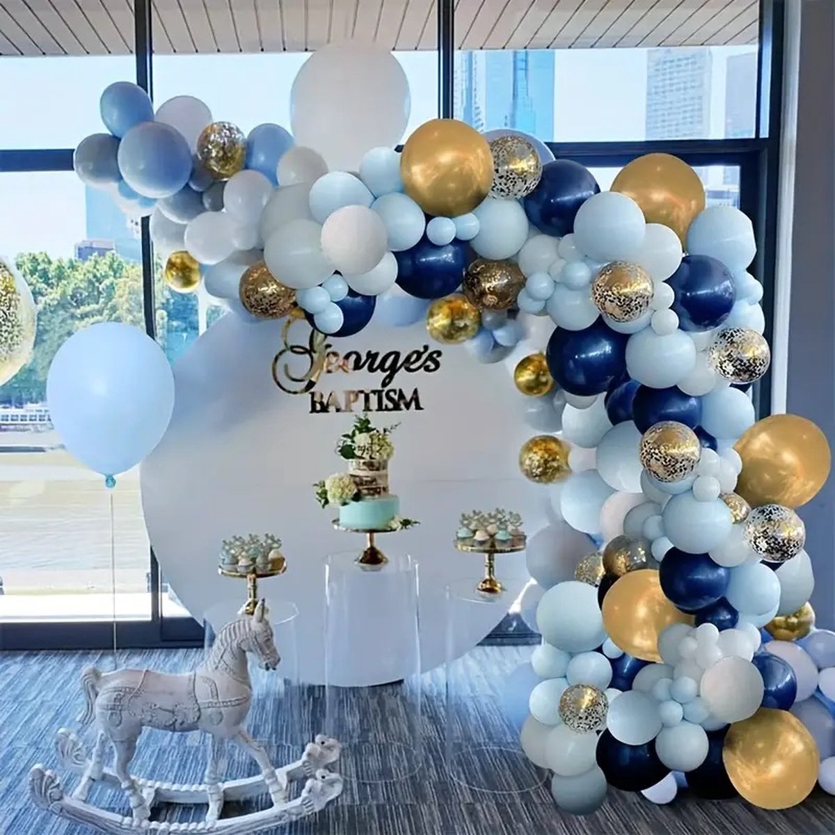 FeestmetJoep® Ballonnenboog Goud & Blauw - Verjaardag versiering