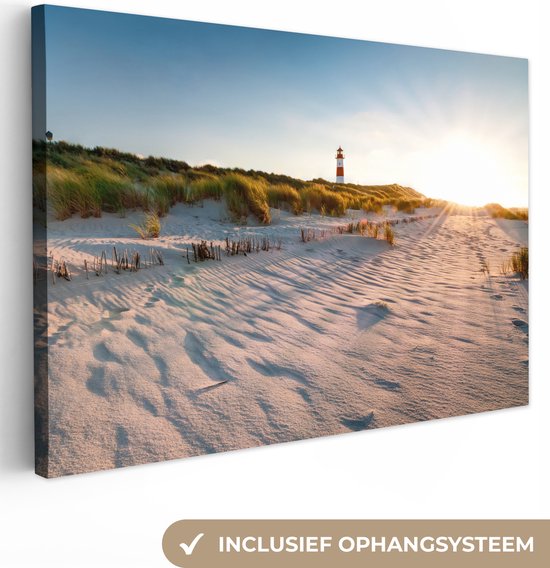 Tableau sur toile - Phare de plage et de mer 30x20 - Accessoires de décoration de chambre - Tableaux de plage salon - Décoration murale Dunes chambre - Décoration murale cuisine - Toile murale intérieur - Décoration maison - Accessoires de maison