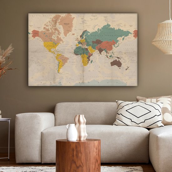 Wereldkaart historique sur toile Vintage grand 120x80 cm | Carte du monde peinture sur toile
