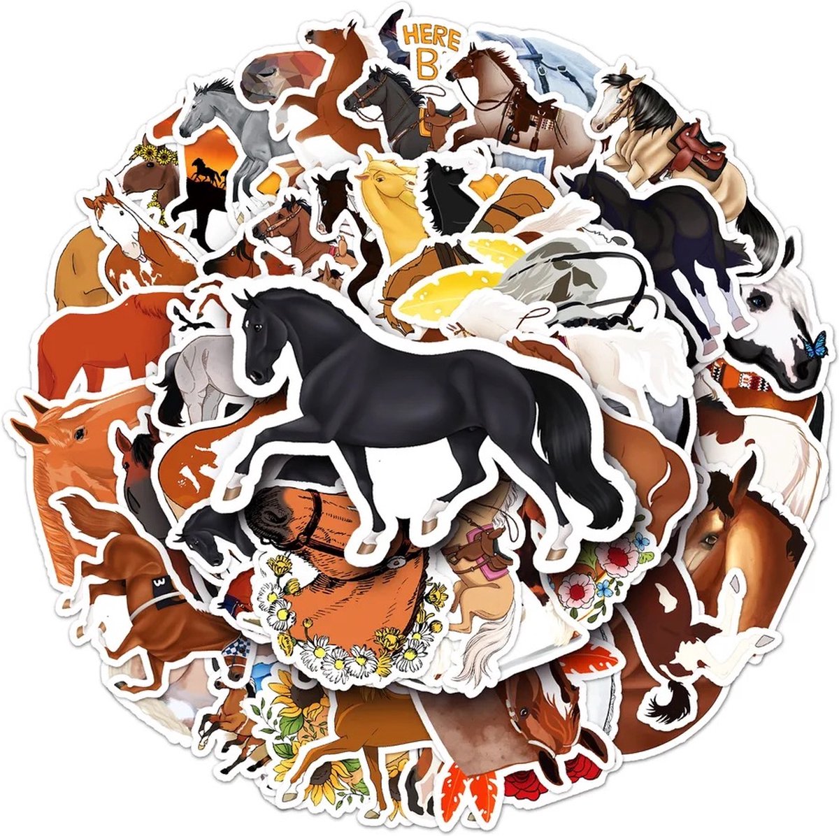Paarden Stickers 50 Stuks | Dieren Stickers | Horses | Stickers voor Meiden | Laptop Stickers | Stickers Kinderen en Volwassenen | Stickervellen | Plakstickers | Koffer Stickers | Stickers Bullet Journal en Planner — afbeelding 4