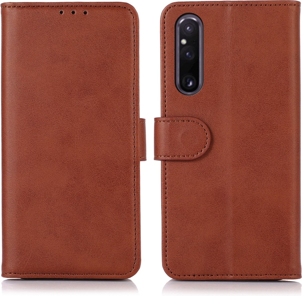 Mobigear Telefoonhoesje geschikt voor Sony Xperia 1 V Hoesje | Mobigear Wallet Bookcase Portemonnee | Pasjeshouder voor 3 Pasjes | Telefoonhoesje voor Pinpas / OV Kaart / Rijbewijs - Bruin