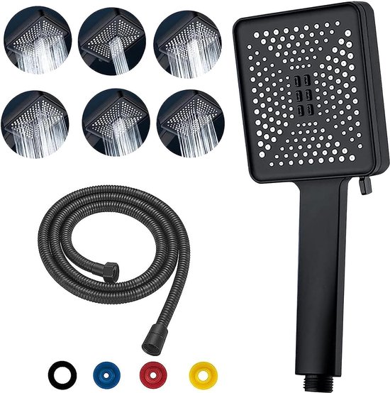 Pommeau de douche avec tuyau, économie d'eau, 6 types de jets, douche