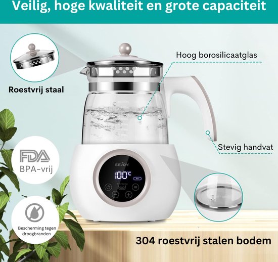Flessenwarmer - babywaterkoker met temperatuurinstelling, 24 uur, thermostaat, flessenmaker, babyvoedingswarmer voor babyvoeding, thee, koffie 1,2 l waterkoker voor babyvoeding, wit — afbeelding 4