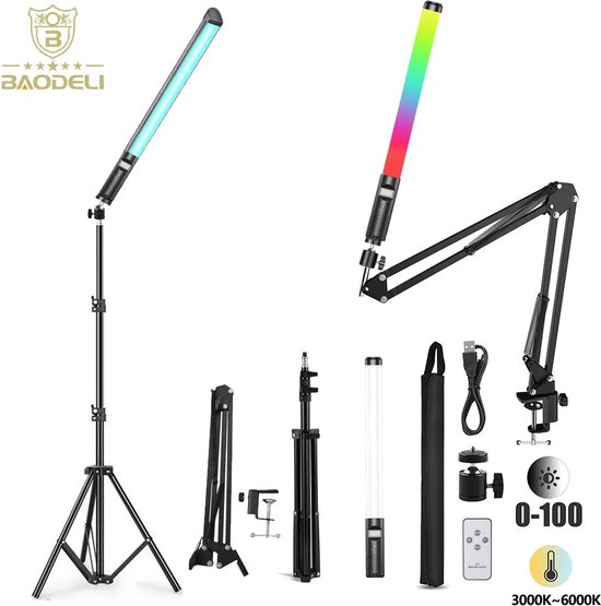 Lape Vidéo LED Portable Avec Trépied, 2 Pièces LUXCEO Barre Luineuse