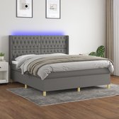 The Living Store Boxspring - Bed met Matras en LEDverlichting - 160 x 200 cm - Donkergrijs