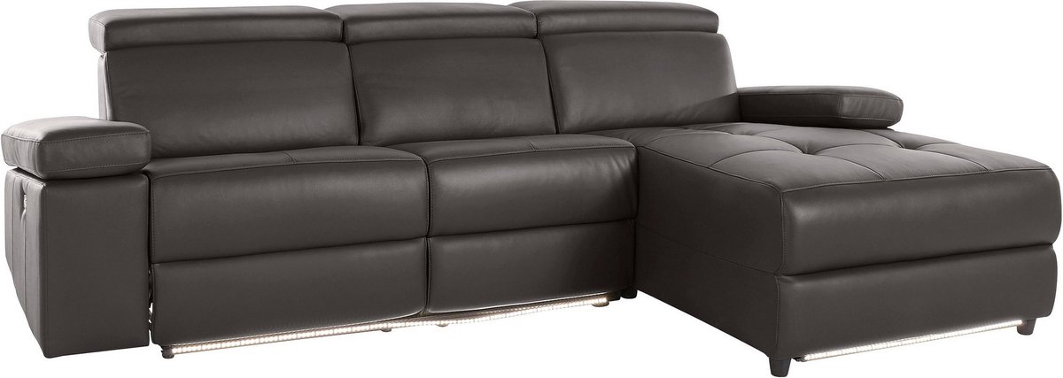 Notio Living Rayland-Hoekbank met Elektrische Relaxfunctie en USB - Bruin Kunstleer - Rechter Hoek - 259 cm