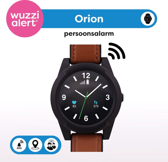 Wuzzi Watch Orion - Wuzzi Alert persoonsalarm - Senioren alarm - Sportief alarmhorloge - Bruin