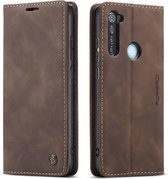 CaseMe - Xiaomi Redmi Note 8 hoesje - Wallet Book Case - Magneetsluiting - Donker Bruin