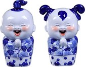 Fine Asianliving Chinese Statues Blauw Blessing Couple Set peint à la main / 2