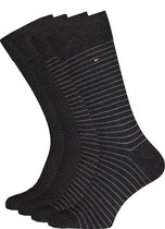 Tommy Hilfiger Small Stripe Socks (2-pack) - herensokken katoen - uni en gestreept - antraciet - Maat: 47-49