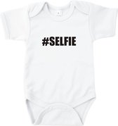 Go Mama® Baby Cadeau - Rompertjes Baby met tekst - Babyshower - #Selfie - Katoen - Wit - Maat 74/80 - Korte mouw