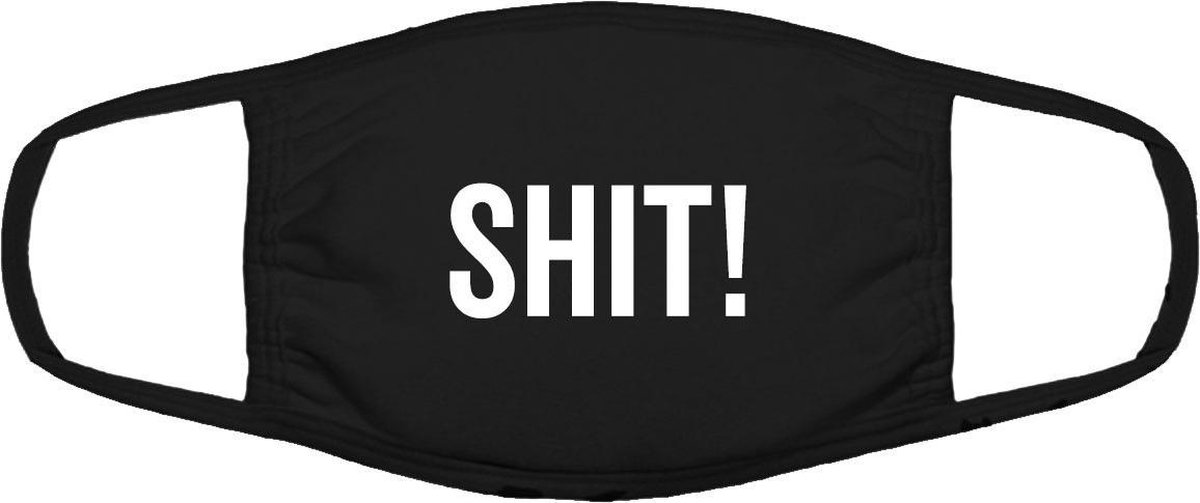 Shit! mondkapje | grappig | gezichtsmasker | bescherming | bedrukt | logo | Zwart mondmasker van katoen, uitwasbaar & herbruikbaar. Geschikt voor OV