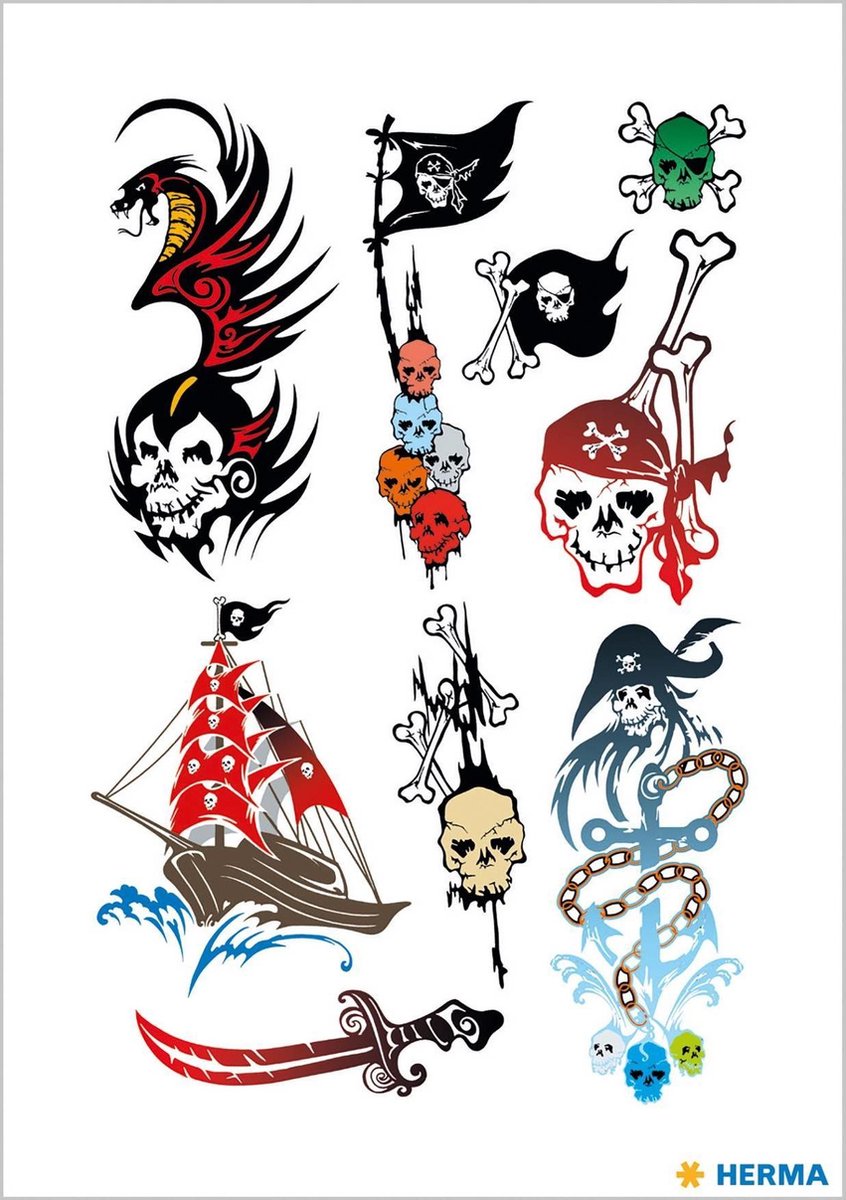 Piraten thema tattoo/tattoeage stickers - 9x stuks - kinder tattoeages - Piratenfeest/kinderfeestje/verjaardag