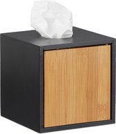 Relaxdays tissuebox zwart - zakdoekjeshouder vierkant - kubus tissuehouder voor zakdoekjes