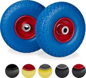 Relaxdays steekwagenwiel set van 2 stuks - rubberband - bolderkar - 100 kg - stalen velg - Blauw-rood