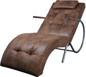vidaXL Loungestoel met kussen suède-look stof bruin