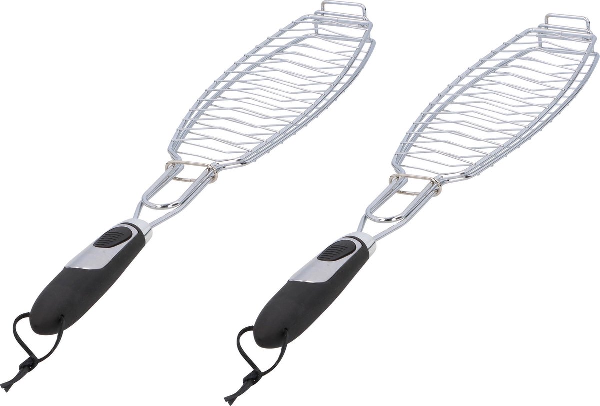 | 2x Ovale barbecueroosters bbq roosters voor vis Vierkante barbecueroosters bbq roosters met handvat 40 cm