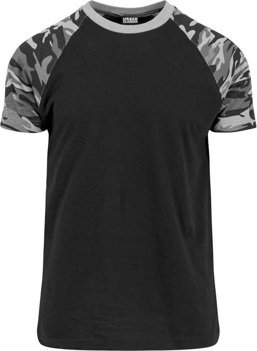 Urban Classics Raglan Contrast Tee Heren T-shirt /donkercamouflage XXL Zwart