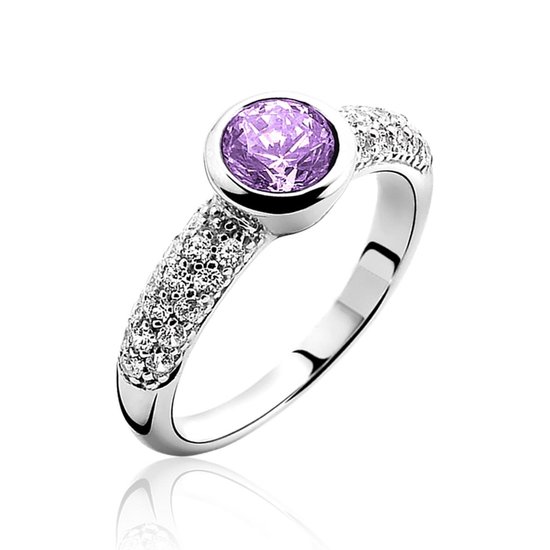 Zinzi - Bague en argent - Ensemble pavé - Zircone - Violet - Taille 54 (ZIR840P54)