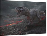 Dinosaurus T-Rex vulkanisch einde der aarde - Foto op Canvas - 90 x 60 cm