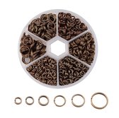 doosje met 6 compartimenten dubbele ringen, verschillende afmetingen (4 - 10mm), 1 - 1,3mm dik, brons, nikkelvrij, 1050 stuks