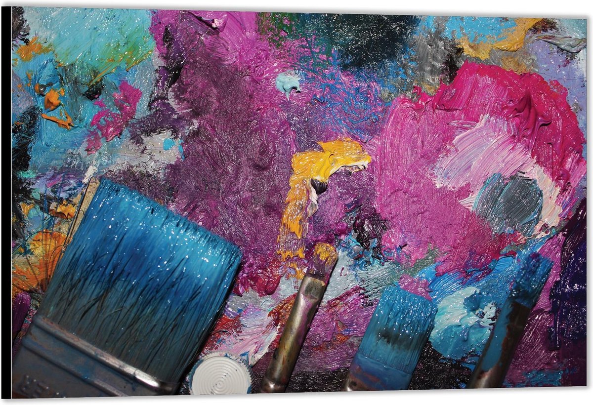Dibond –Verfvlekken met Kwasten– 120x80 Foto op Aluminium (Met Ophang)
