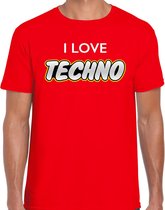Techno party t-shirt / shirt i love techno - rood - voor heren - dance / party shirt / feest shirts / festival outfit 2XL