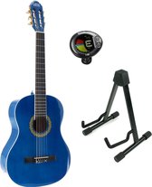 LaPaz 002 BL klassieke gitaar 4/4-formaat blauw + statief + stemapparaat
