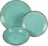 Villa d'Este Home Baku Serviesset - Turquoise/Wit - 18 delig - Aardewerk