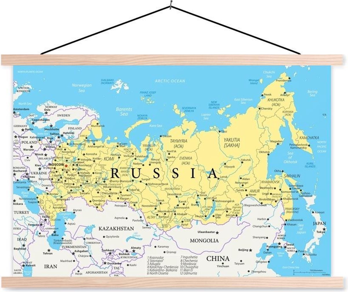 Illustratie Van Een Deel Van De Wereldkaart Met Rusland Textielposter  150X100 Cm | Bol.Com