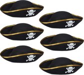 relaxdays 6 x piratenhoed zwart in set - piraat hoed - doodskop - carnaval – piraten