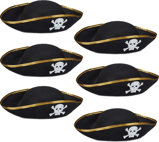 relaxdays 6 piratenhoed zwart in set piraat hoed - doodskop - carnaval – piraten | bol.com
