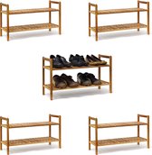 relaxdays 5 x schoenenrek notenhout stapelbaar - schoenenkast uitbreidbaar - open - hout