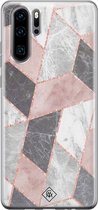 Huawei P30 Pro hoesje siliconen - Stone grid marmer | Huawei P30 Pro case | Roze | TPU backcover transparant