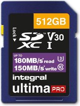 Integral INSDX512G-180/150V30 512GB SD CARD SDXC UHS-1 U3 CL10 V30 UP TO 180MBS READ 150MBS WRITE flashgeheugen UHS-I
