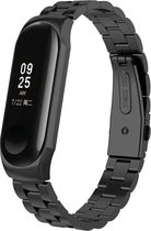 Stalen Smartwatch bandje - Geschikt voor  Xiaomi Mi Band 3 / 4 stalen bandje - zwart - Horlogeband / Polsband / Armband