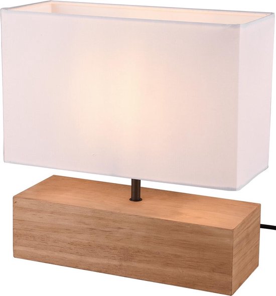 LED Tafellamp - Tafelverlichting - Trion Wooden - E27 Fitting - Rechthoek - Mat Wit - Hout