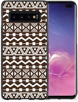Telefoon Hoesje Geschikt voor Samsung Galaxy S10+ Leuk TPU Backcase met Zwarte rand Aztec Brown