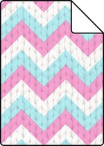 Proefstaal ESTAhome behang zigzag motief turquoise en roze - 138136 - 26,5 x 21 cm