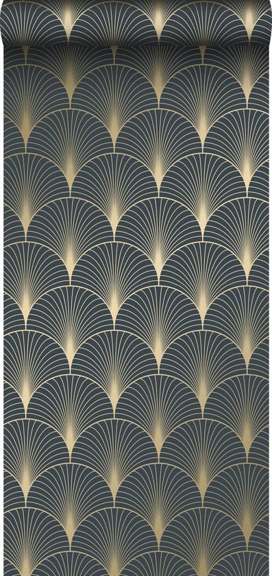 ESTAhome behang art deco motief donkerblauw en goud - - 0.53 x 10.05 m | bol.com