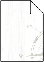 Proefstaal ESTAhome behang kompasroos op sloophout zilver en wit - 138974 - 26,5 x 21 cm